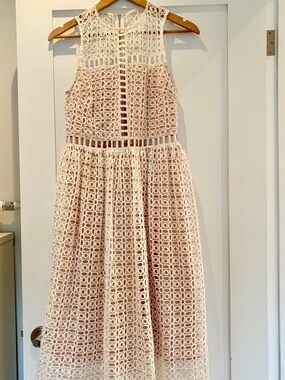 Cream Lace Cut-Out Midi Dress Small Wedding Guest Bridal Shower Summer